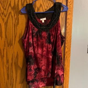 Red and black patterned tank